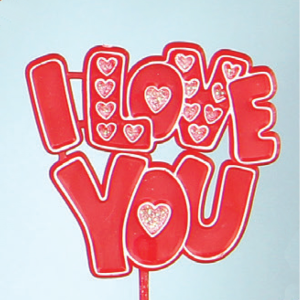 "I Love You" Valentine's Day Pick, Sign, Decoration, Cake Topper. White On Clear Red Heart. (Lot of 1 Bag - 12 Picks Per Bag) SALE ITEM 